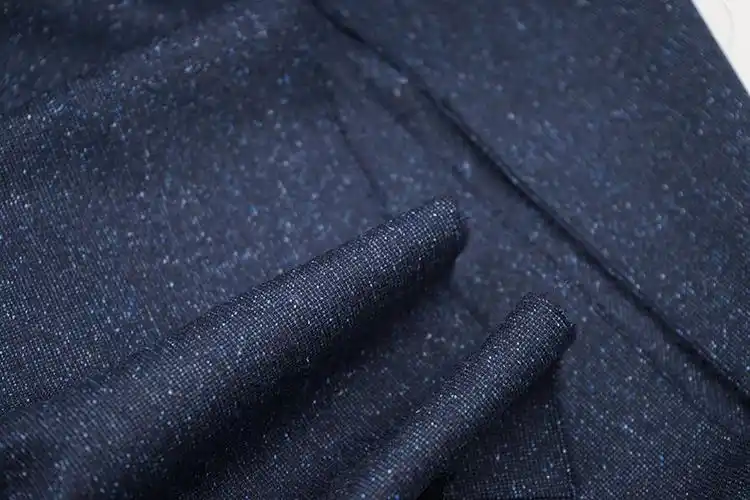 抗皱西装布料高定西装面料薄款藏青色彩点羊毛蚕丝布料春夏秋时装套装
