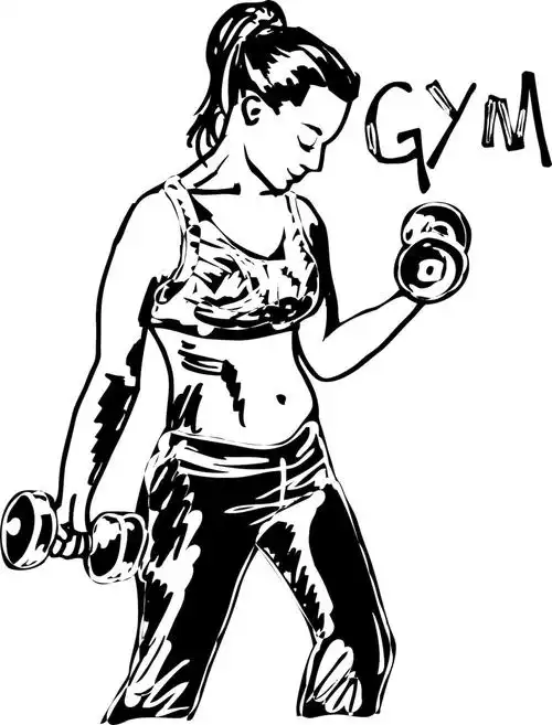 一个女人的工作 在哑铃健身素描插画矢量