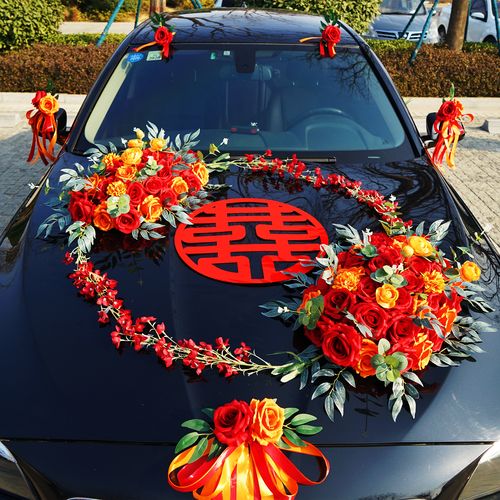 主婚创意车队结婚套装布置花车仿真车装国风婚车鲜花