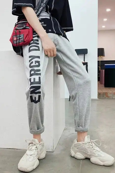 ins网红男裤子男韩版潮流抖音冠希灰裤加绒运动束脚裤2019春季新款加