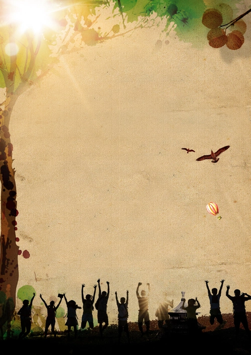 复古文艺人物剪影青春同学会海报背景素材