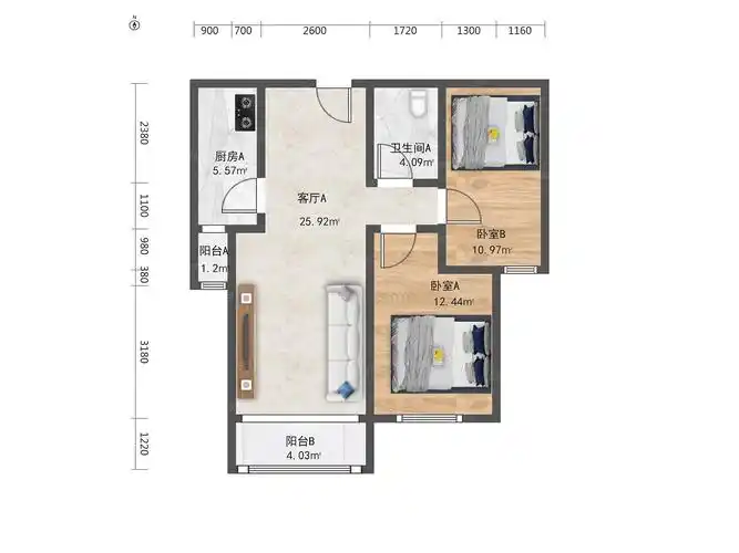 瑞旗家园2室1厅户型图