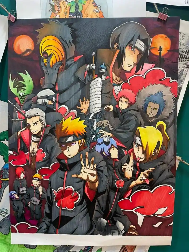 晓组织全家福手绘(步骤图) 火影亮点就是每个人都有自己的故事,没有