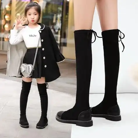 女童靴子过膝靴秋冬新款洋气弹力儿童长靴小女孩加绒高筒靴女童鞋