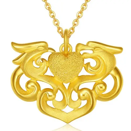 ctf周大福龙凤爱心锁足金黄金吊坠f156085