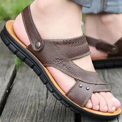 中年人凉鞋_爸爸凉鞋男中老年真皮软底防滑40爷爷夏季中年人50岁老人