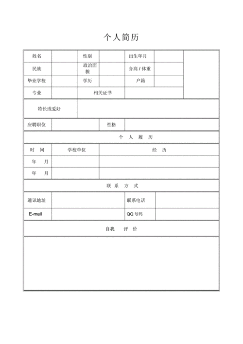 个人简历实用模板下载个人简历表格实用模板个人简历空白表格docx4页