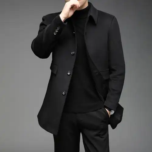 2021秋冬中长款毛呢大衣男中老年男装商务休闲翻领加厚毛呢外套