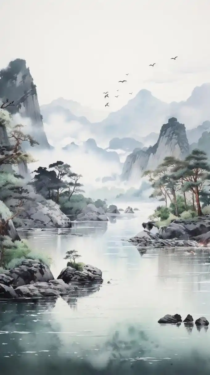 国风水墨画壁纸 国画,水墨山水以其独特的构图和艺术技巧而广受称赞.