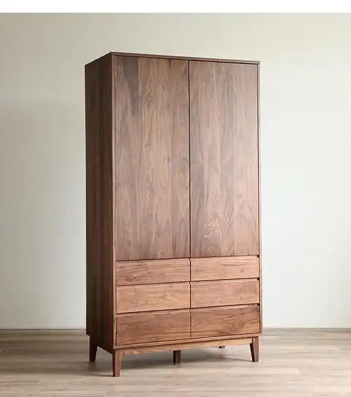 灵鸥实木衣柜北欧黑胡桃木衣柜推拉门经济型实木衣柜日式原木组装全