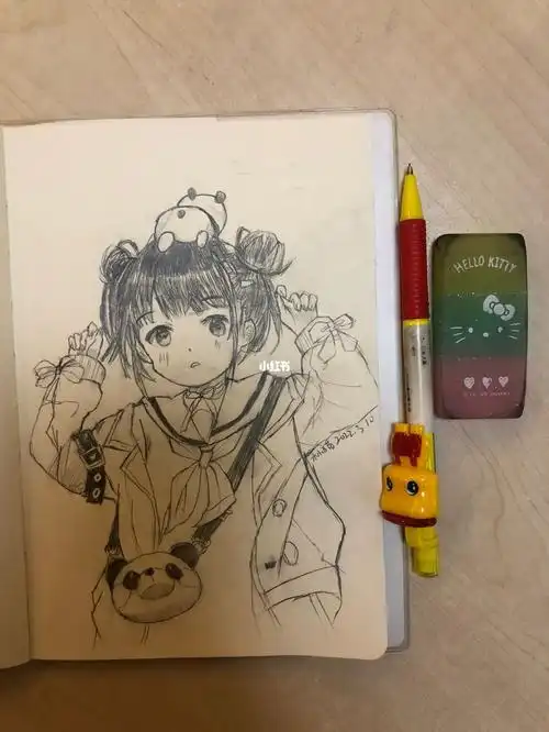 第一次只用铅笔画了个小复杂的动漫小姐姐