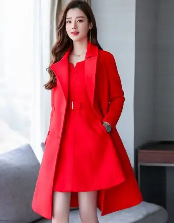 敬酒服新娘毛呢连衣裙两件套秋冬季新款结婚小礼服回门衣服女 大红色