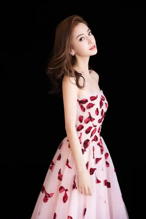 晚礼服生日演出主持angelababy杨颖同款粉抹胸刺绣亮片礼服连衣裙