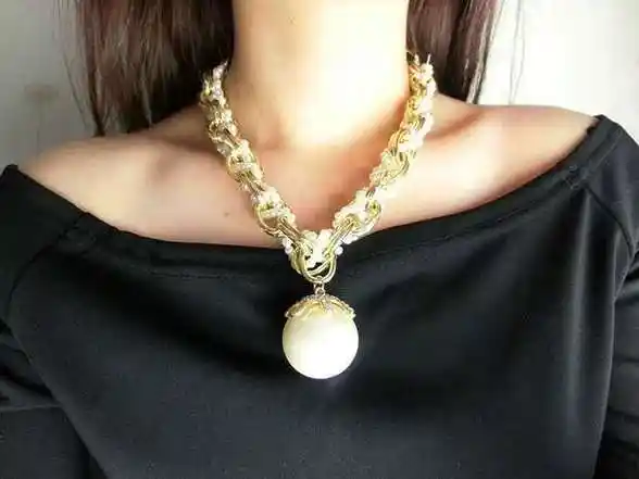 韩国粗麻花大珍珠镶钻夸张项链欧美短款毛衣链配饰品锁骨链挂件女