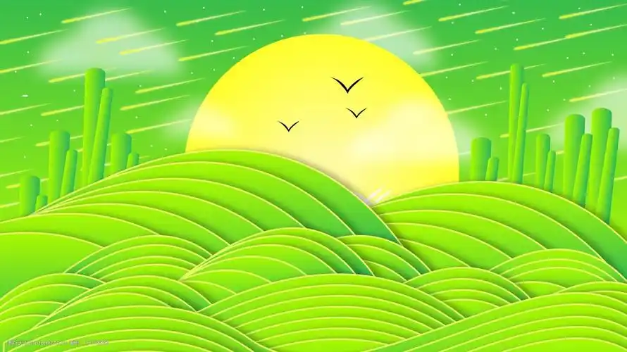 手绘插画绿色护眼风景