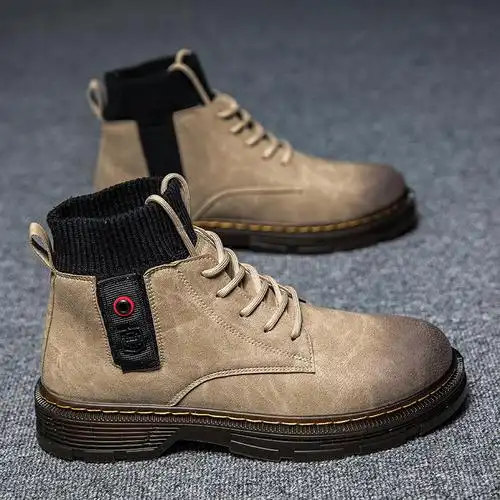 苏芈马丁靴男高帮男鞋秋季英伦风袜子口休闲皮靴子男士复古工装靴潮鞋