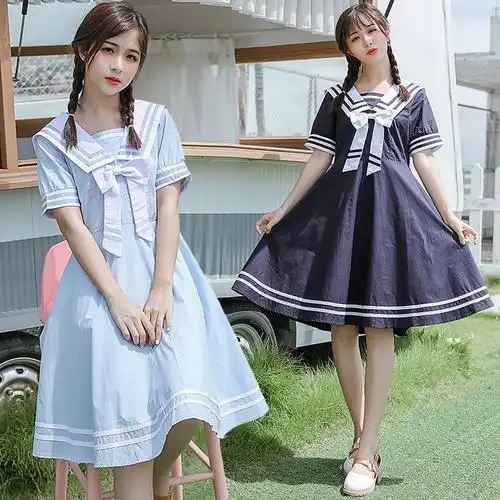 女童海军风连衣裙中大童学院风水手服少女初中学生夏款日系jk裙子