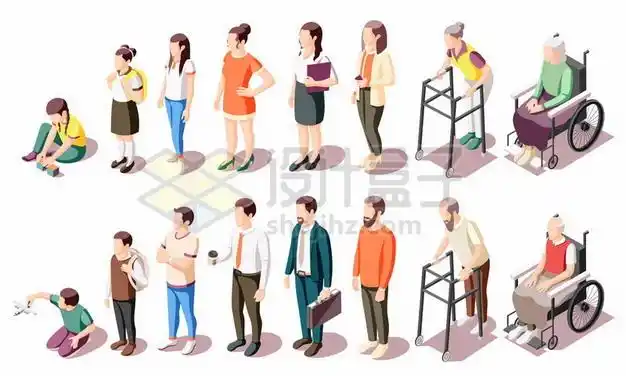 5d风格从小到大到老的男人和女人的一生266033eps矢量图片素材