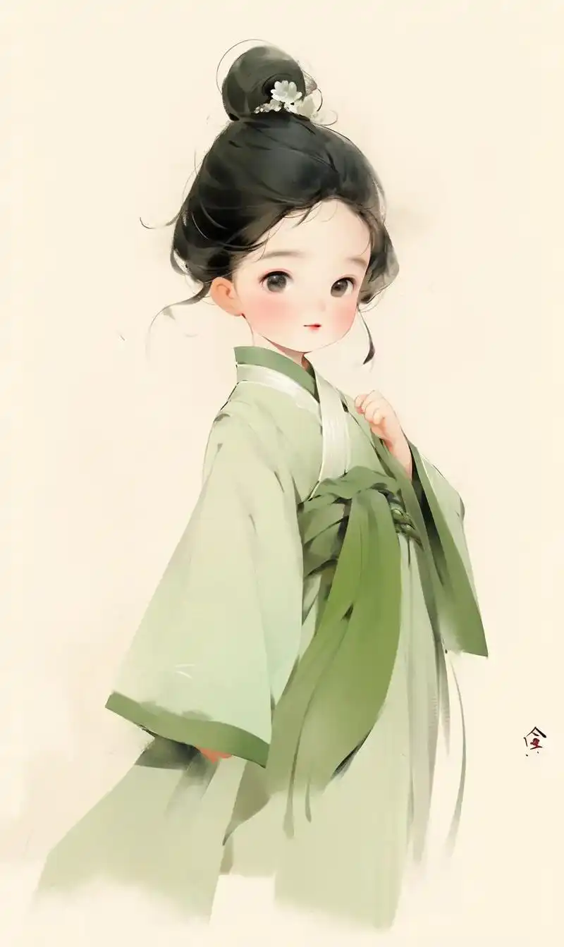国风绘画,穿绿色汉服的可 - 抖音