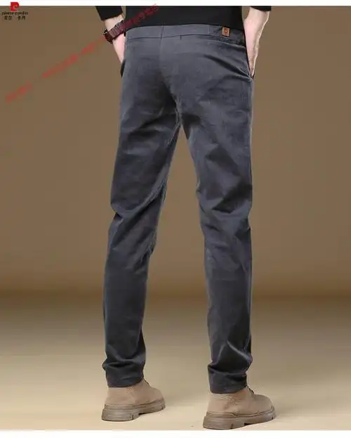 皮尔卡丹高档春季新款纯棉休闲裤男春秋款修身弹力纯色卡其西裤长裤子