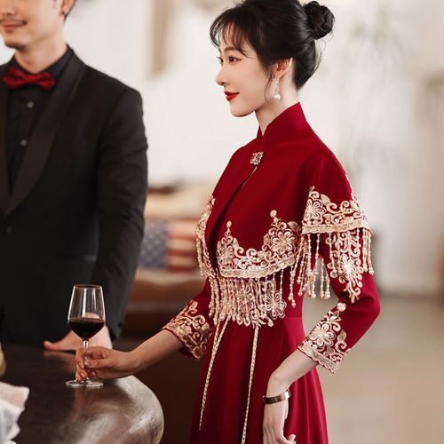 出嫁旗袍敬酒服新娘2022新款中式裙结婚订婚礼服女答谢宴优雅