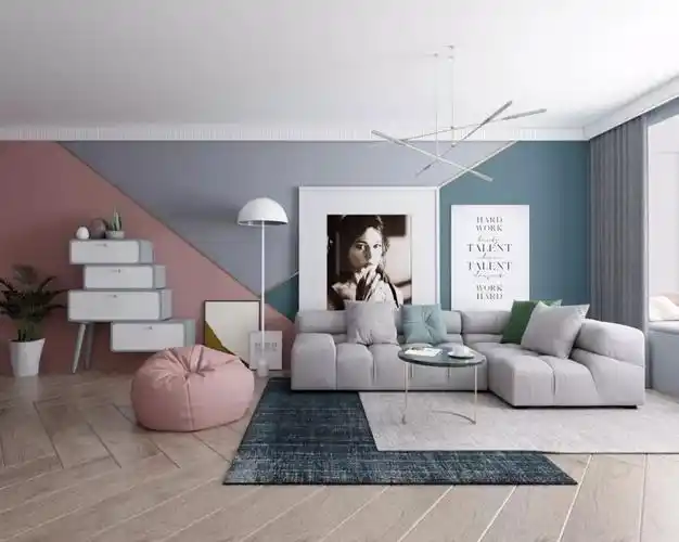 比较常见的就是上图这样的由三种颜色来构成的大面积的背景墙