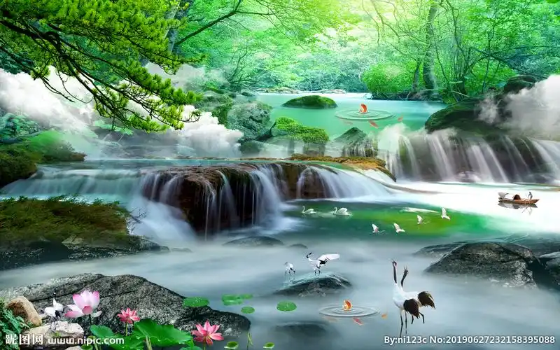 山水情流水背景墙图片