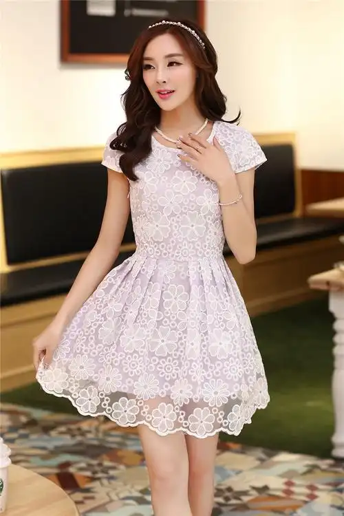 2014夏季新款韩版淑女装蕾丝刺绣雪纺拼接公主蓬蓬连衣裙图片_8