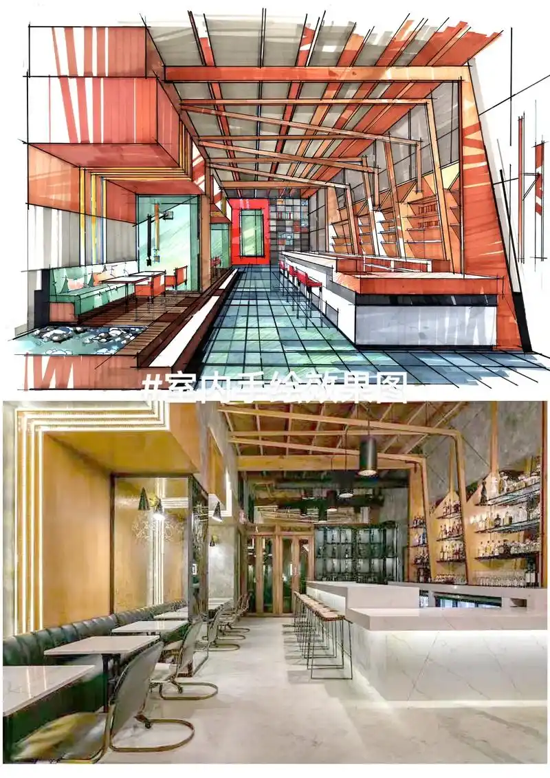 室内手绘效果图餐饮空间.#室内手绘 #餐厅空间设计 #餐饮空 - 抖音