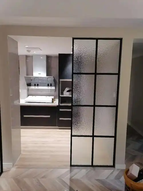 超白瓦楞银波纹艺术玻璃屏风隔断玄关极窄边框网红九宫格玻璃钢化