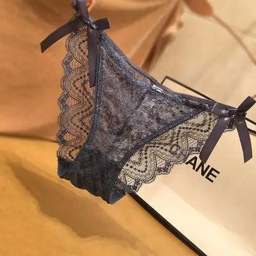 suntek欧美性感蕾丝蝴蝶结低腰三角裤头女诱惑透明透视网纱女士内裤