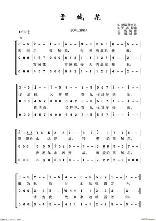雪绒花(影视金曲100首) 歌谱简谱网