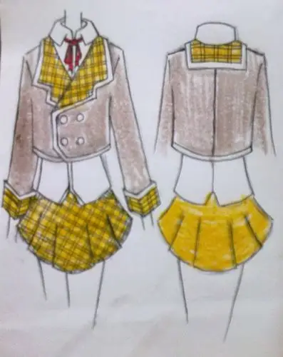 手绘女生校服设计图