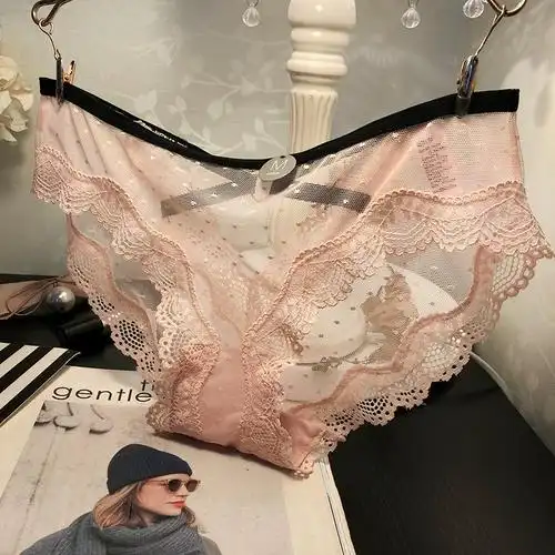 性感蕾丝低腰内裤女士维多利亚网纱镂空透视诱惑后绑带火辣三角裤