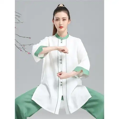 太极服女夏季新款棉麻中袖练功服古达武术服表演飘逸中国风太极拳套装