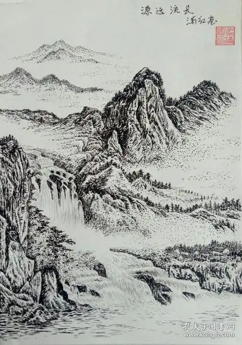 手绘山水画图片大全手绘山水画图片大全线稿