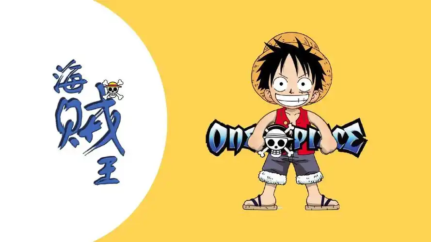 黄色风格简洁商务可爱动漫人物海贼王主题通用静态ppt模板素材方案