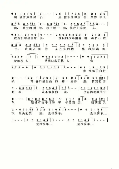 少年锦时 赵雷 歌谱 简谱