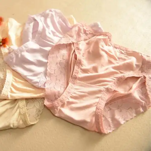 新款特价100%桑蚕丝针织真丝三角内裤女蕾丝无痕内裤中低腰