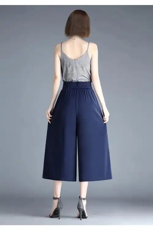 雁皇今年流行冰丝阔腿裤女高腰垂感雪纺休闲裤裙夏季薄2022新款妈妈七