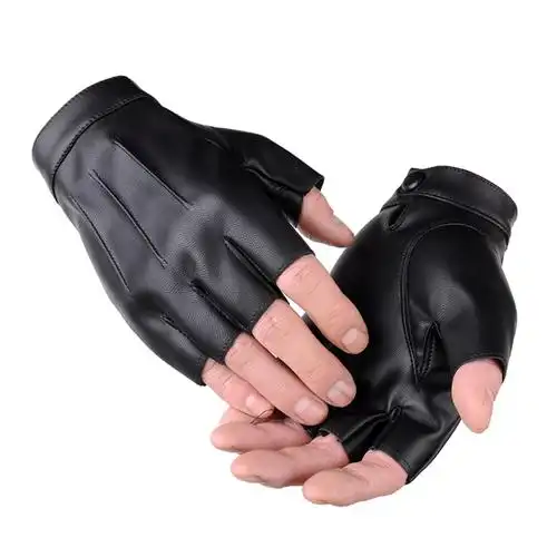 秋冬季皮手套半指男骑行保暖加绒开车办公运动防滑半截司机霹雳女