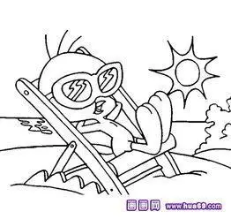 沙滩上晒太阳简笔画