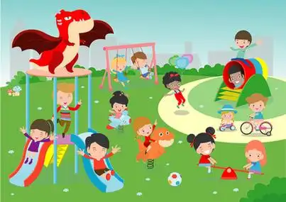 孩子们在外面玩耍, 孩子在操场玩耍, 快乐的孩子们玩公园向量例证照片