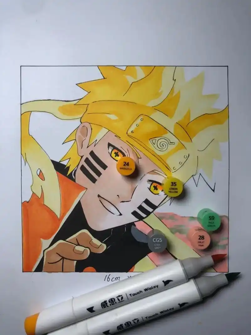 火影忍者动漫人物鸣人上色绘画过程图.#手绘 #绘画过程 #日 - 抖音