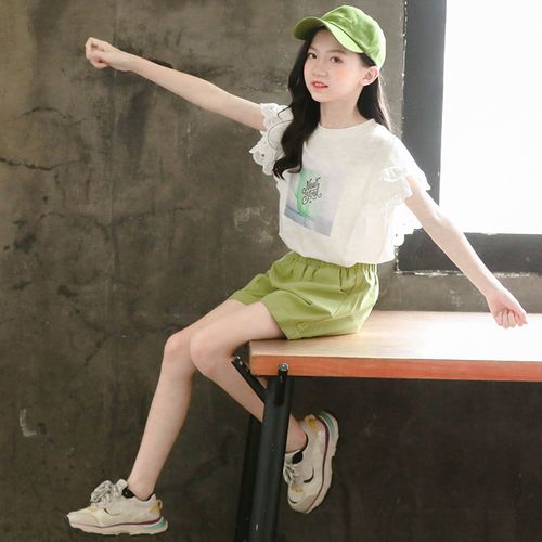 森葩童装女童套装2021夏季新款童装韩版潮童短袖裤子4-11岁小孩衣服