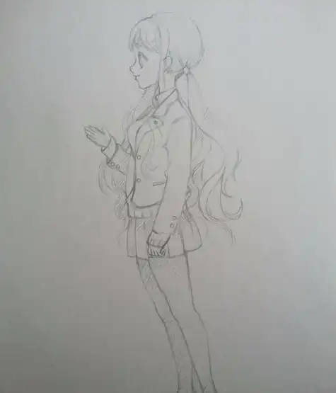 新手怎么画动漫人物侧面全身像线稿教程