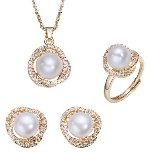 韩生生奥利维拉珍珠三件套g12  吊坠耳钉戒指精美礼盒包装 水珍珠镀金