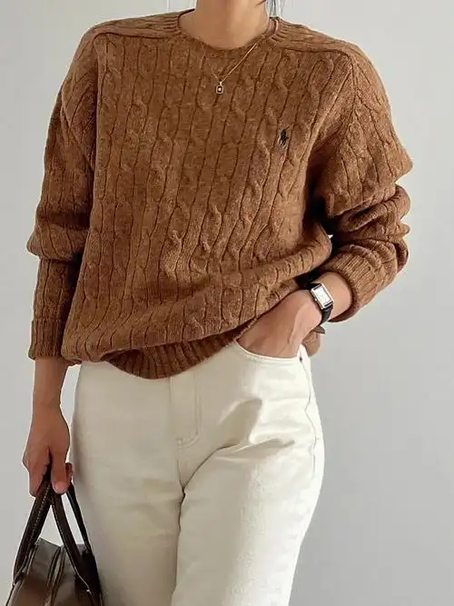 ootd秋天的ralphlauren棕色麻花毛衣