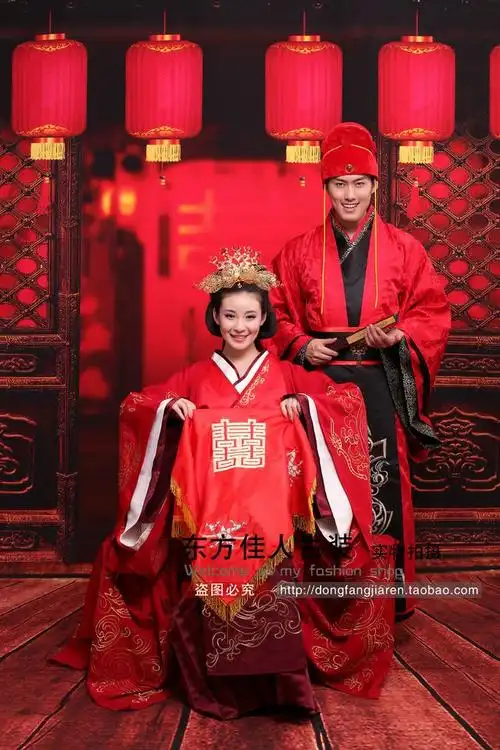 影楼主题中式婚礼结婚喜服 华丽汉服喜服结婚古装大汉皇妃 实物图