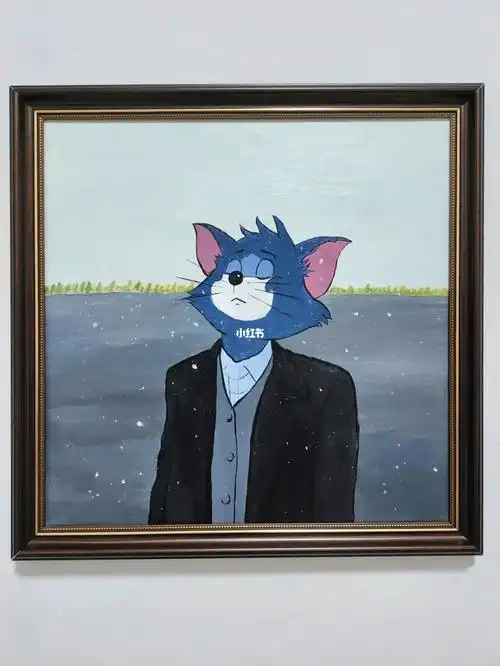 《静待风雪》绅士汤姆猫40×40cm丙烯画装饰画#装饰画  #情感